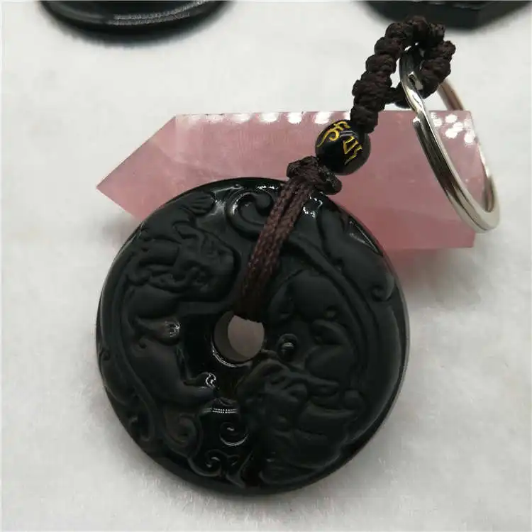 Красивая Ручная работа натуральный черный обсидиан резной PiXiu безопасная Пряжка