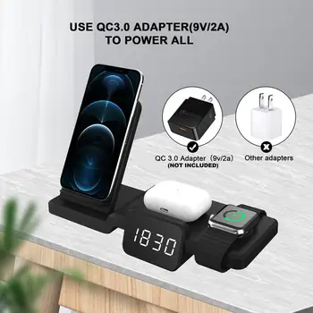 

C100 3 in 1 smart phone watch earphone wireless charger with clock Wireless Fast Charger Dock Stand For iphone 12/ 11pro