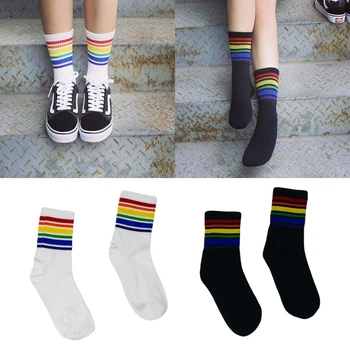 

Harajuku Rainbow Striped Stockings Cool Skateborad Long Socks Ankle Socks Female