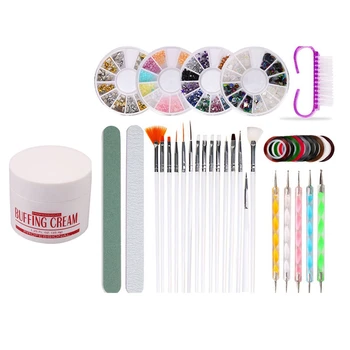 

1x Care Buff Cream Manicure Products of the New Pink & 37Pcs Nail Art Manicure Buffer Strip Art Makeup Brush