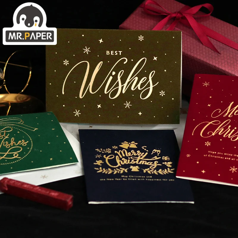 Mr.Paper 4 디자인 클럽 스웨이드 Bronzing 인사말 카드 크리스마스 캐롤 시리즈 카드 봉투 수동 DIY 선물 재료