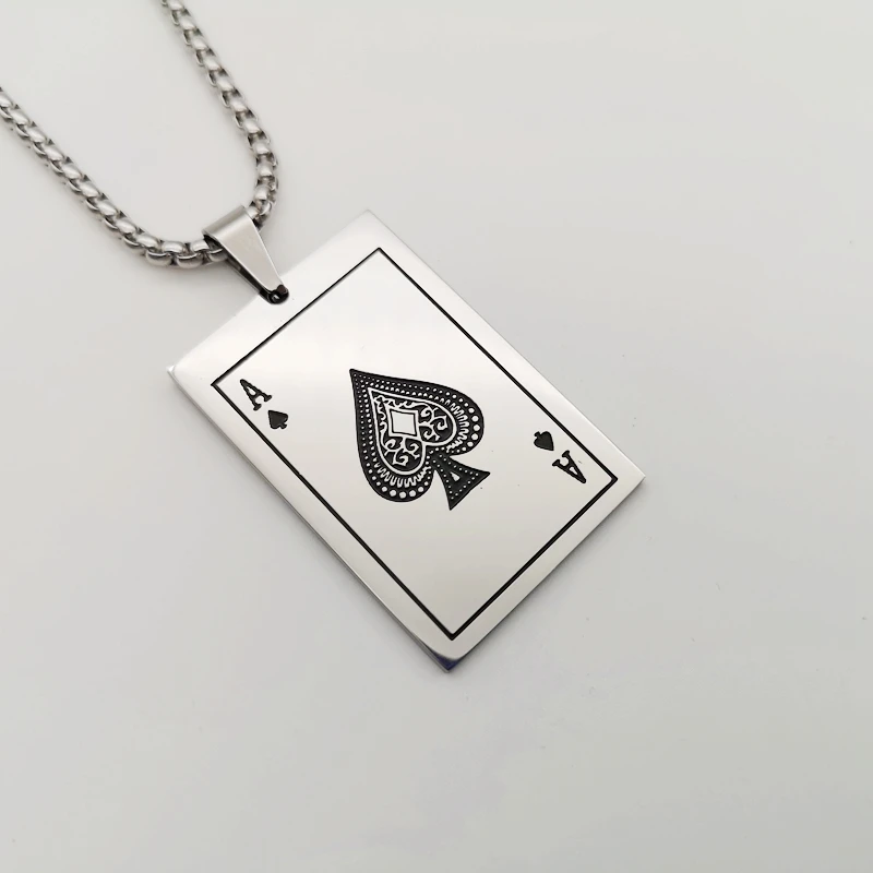 

2019 NEW Fashion Jewelry Stainless Steel the King/Queen/Jack/10 Poker Pendant Mens Necklace send Chain Drop Shipping BLKN0123