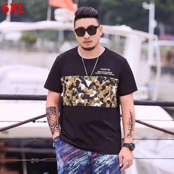 

Tide brand large size men's summer short sleeve 6XL T-shirt plus fertilizer to increase camouflage loose stitching men's thin