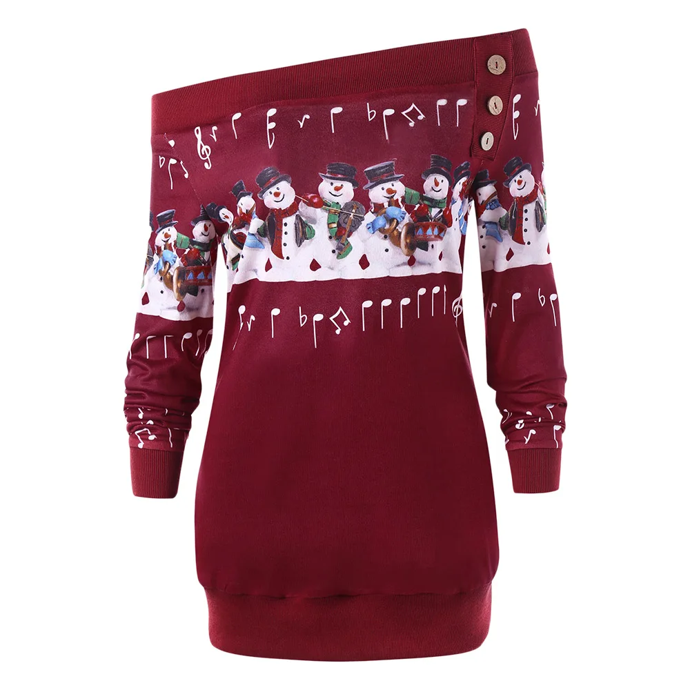 

ROSEGAL Christmas Plus Size Snowman Off The Shoulder Sweatshirt Women's Long Sleeve Santa Xmas Button Dress Christmas Gift