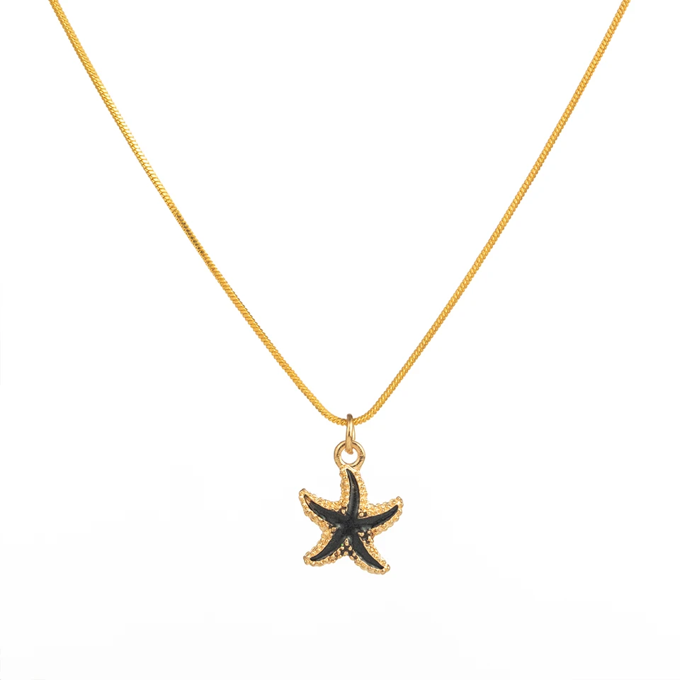 black starfish Модное колье, Золотая цепочка, бохо, кристалл, синее сердце, звезда, подвеска, ожерелье для женщин, рождественский подарок для девочек, ювелирные изделия для лучших друзей - Окраска металла: black starfish