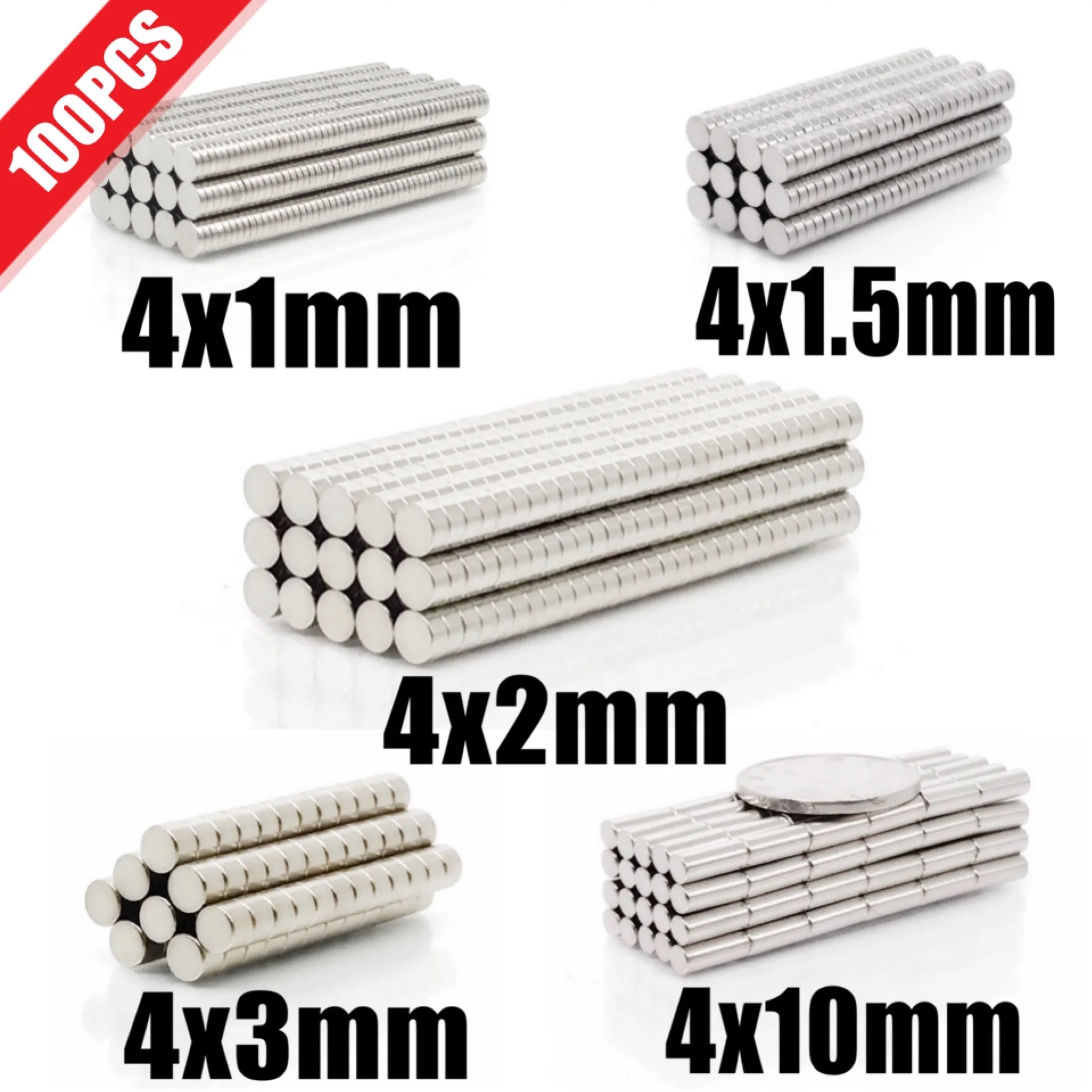 100Pcs Mini Small N35 Round Magnet 4x1 4x1.5 4x2 4x3 4x10 mm Neodymium Magnet Permanent NdFeB Super Strong Powerful Magnets 4*2