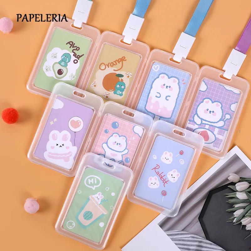 

PAPELERIA Kawaii Badge Card Holder Office Company Supplies Transparent Card Holder Student Porte Badge with Lanyard Card Cover
