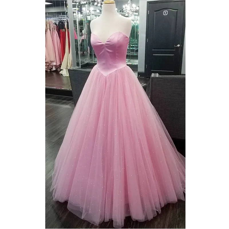 HWTX_Bridal на заказ Розовые платья для выпускного вечера милое Тюлевое Расшитое бисером ТРАПЕЦИЕВИДНОЕ длинное вечернее платье официальное платье для особых случаев