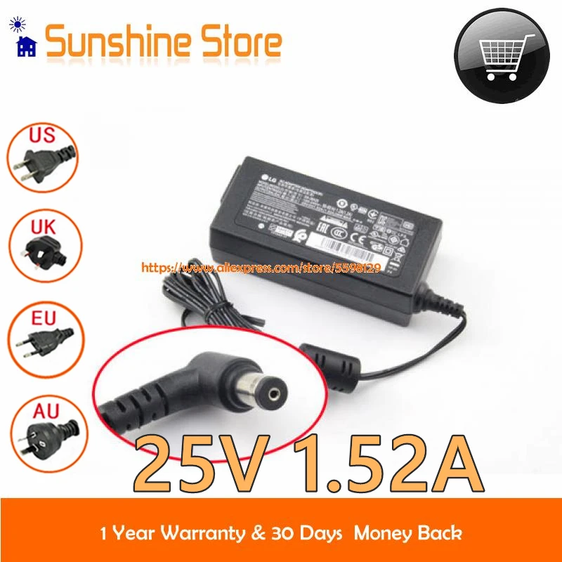 Genuino para LG DA-38A25 DYF-2430 DA38A25 EAY64290801 NB3730A NB3540 Barra de cargador de fuente de alimentación de 25V 1.52A adaptador de la computadora portátil