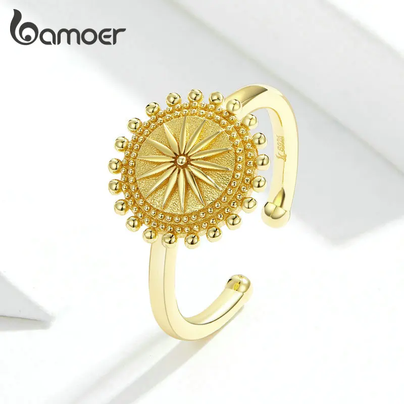 

bamoer Compass Finger Rings for Women Wedding Engagement Fine Jewelry 925 Sterling Silver Accessories Gifts for Girl GXR580