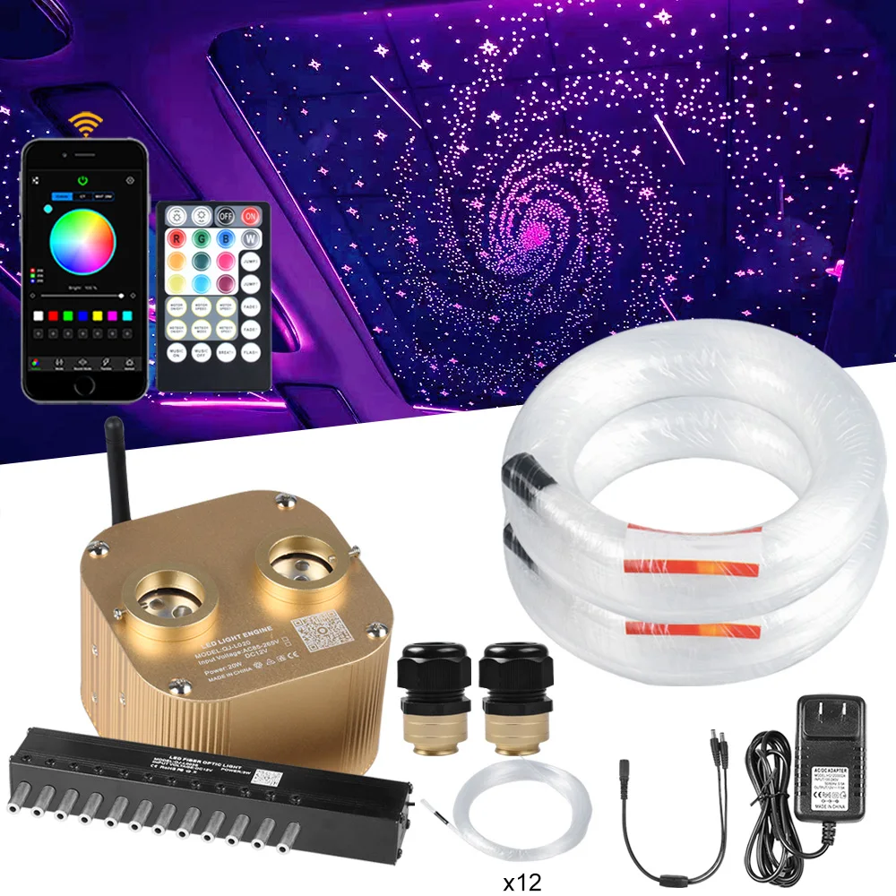 

Светильник на крышу автомобиля с метеоритным мерцанием 20 Вт, звездное небо, потолочные лампы в комплекте с Bluetooth APP/RF управлением и оптическим кабелем