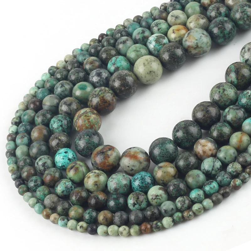 Natural Round African Turquoises Stones Bead 4-12 mm Genuine Loose Green Turquoises Beads For Jewelry Making Bracelet DIY