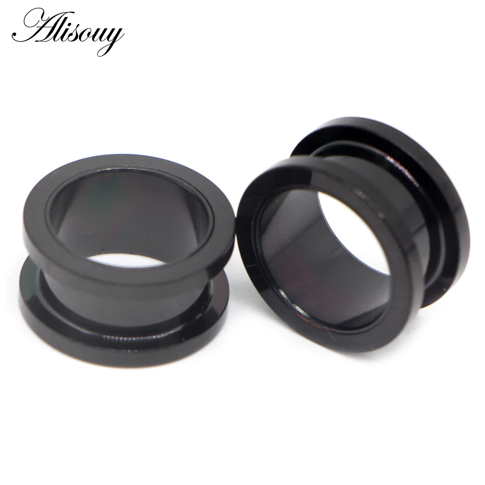 Alisouy 2pcs 1.2-30mm Stainless Steel Ear Tunnels Plugs Black Gold Color Expander Stretcher Ear Gauges Piercing Body Jewelry 2