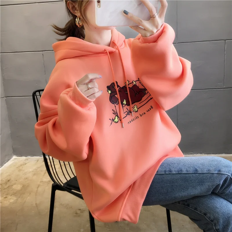 Плюс Размер Уличная sudaderas mujer негабаритных женская одежда толстовка с капюшоном kawaii впитывает пот и бархат нижнее белье женские A5634