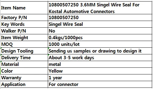 10800507250 3,6 мм Singel проволочное уплотнение для Kostal автомобильных разъемов
