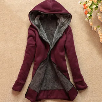 

Winter Plus Velvet Hooded Zipper Women Jackets Autumn Solid Slim Cardigan Thick Warm O-neck full Sleeve Coats and jackets women