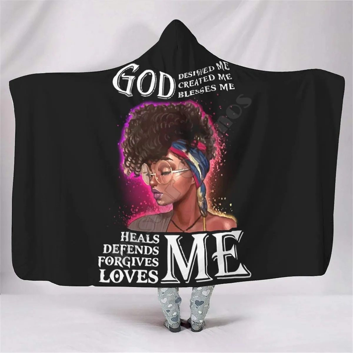 Черное женское одеяло с капюшоном 3D-принтом для взрослых и детей разнообразное