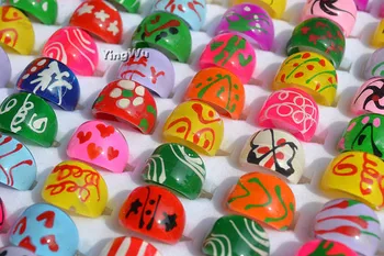 

Yingwu Wholesale 50pcs Lovely Children's Ring Kid Flower Resin Plastic Rings Children Jewelry Lots