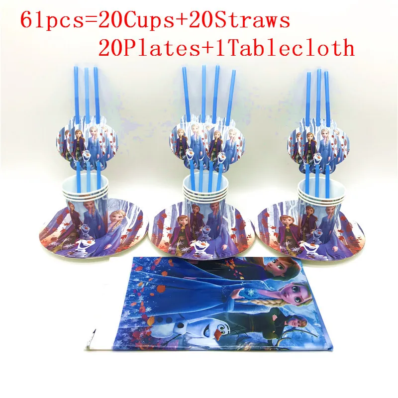 BeiPanXiZhuo-61PCS 41 шт. Дисней, новинка, Холодное сердце, 2, Анна, Эльза, принцесса, на день рождения, принадлежности, скатерть, чашки, тарелки для детей, подарок для ребенка, на день рождения - Цвет: BeiPanXiZhuo-61PCS