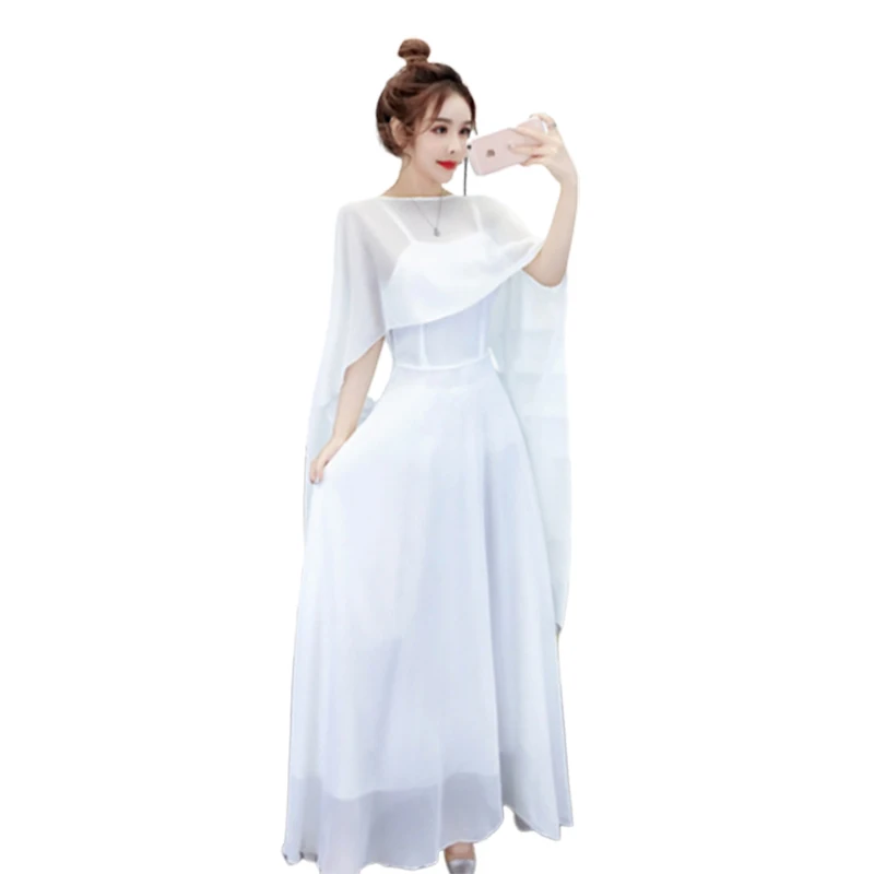 

2019 Goddess Twinset Summer Wear Camisole Sexy Maxi Black White Dress Elegant Women Cloak Scarf Suit Vintage Harajuku Dresses