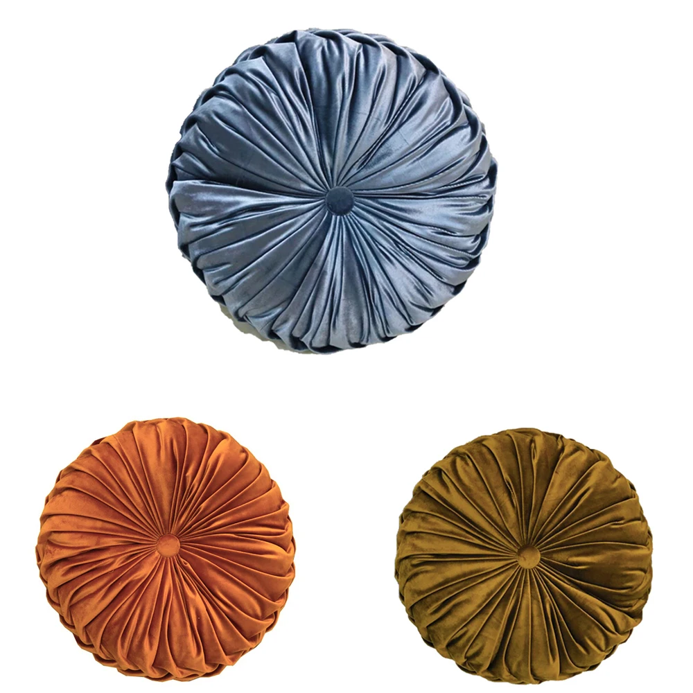 

velvet cushion round Pillow European Luxury Velvet Throw Pillow Cushion Round Fabric Handmade Pleated Wheel Pumpkin Seat Cushion
