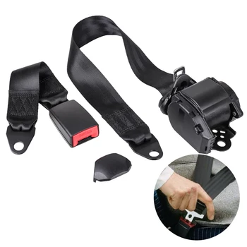 

Set Black Car Auto Vehicle Adjustable Retractable 3 Point Safety Seat Belt Straps