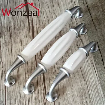 Zinc Alloy Ceramic Cabinet Pulls Furniture Handle For Kitchen Door Drawer Knobs White Color Hole CC 96mm128mm160mm