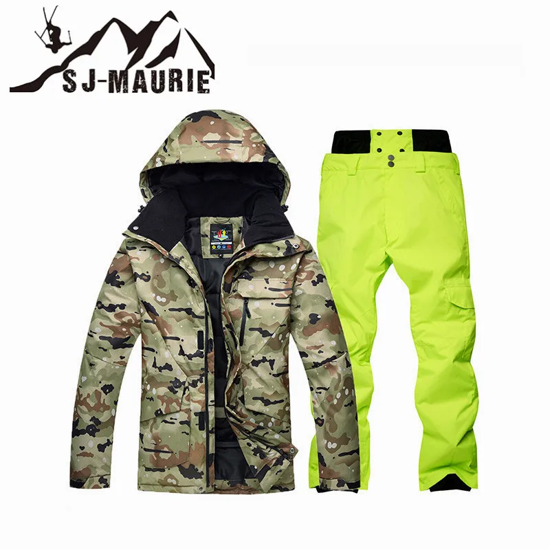 Камуфляжный лыжный костюм, Мужская лыжная куртка, брюки, зимний костюм для горного катания на лыжах, водонепроницаемый комплект для сноуборда, мужской комплект для охоты, туризма, снега - Цвет: color4