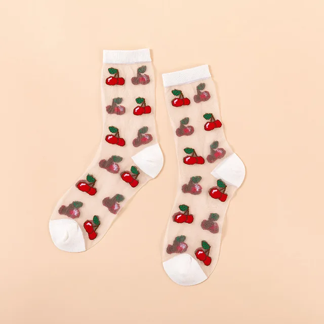 France Fresh Floral Art Funny Socks Transparent Abstract Design Lace Cute Socks Women Jacquard Sokken Skarpetki Calcetines Mujer 24