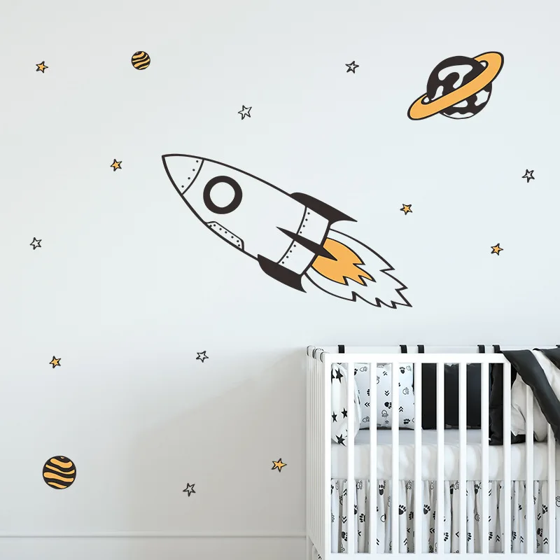 

Rocket and Stars Wall Sticker For Kids Room Children Bedroom Mural Decals Self-adhesive Home Decoration Kids Babyroom Wall Decor