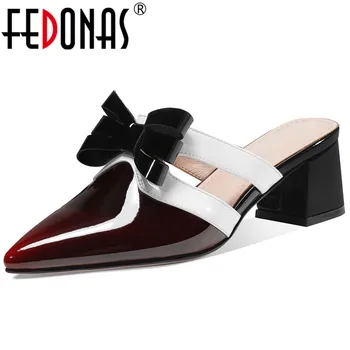 

FEDONAS Women Sandals Butterfly Knot Bowtie Patent Leather Pointed Toe Summer Fashion High Quality New Arrival Shoes Woman