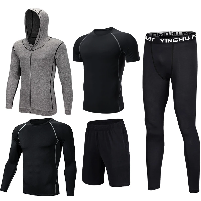 Men's Compression Sport Suits 5pcs/set Quick Dry Running Sets Sports Training Gym Fitness Tracksuits Exercise Workout Tights - Цвет: MKMS5015
