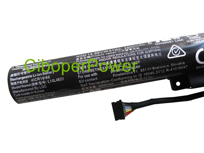 Оригинальное качество 14,88 V 41Wh L14L4E01 Батарея L14S4A01 L14L4A01 для 4000 Y50C