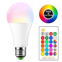 E27 светодиодный лампы RGB 5 Вт 10 Вт 15 Вт изменение цвета RGB умная лампа с регулируемой яркостью белый теплый белый 10 светодиодный лампочка 16