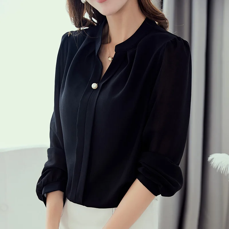 

95 Chiffon Shirt Women's 2019 Spring New Style Korean-style Loose-Fit Versatile Solid Color Shirt WOMEN'S Dress Spring Clothing