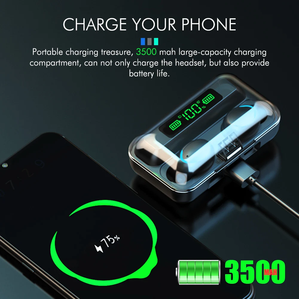 Wireless Bluetooth 5 0 Earphone for iPhone Wireless Headphones TWS Stereo Earbuds Waterproof Noise Cancelling Headset with Mic