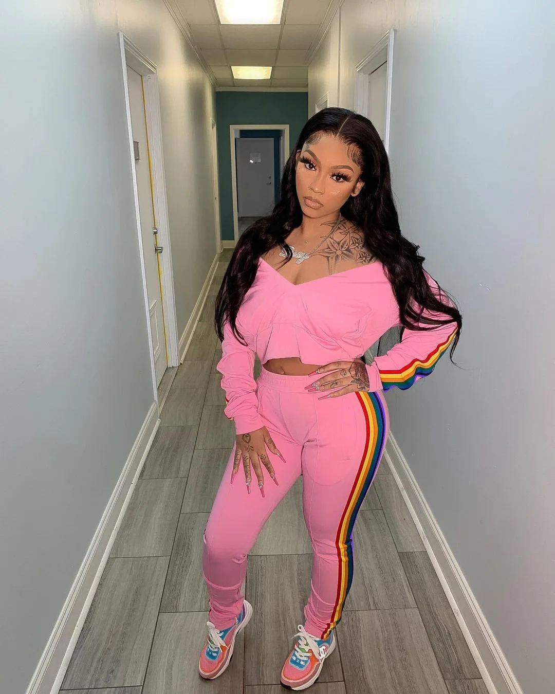 Rainbow Striped 2 Piece Set Womens 