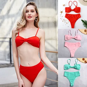 

Swimwear Push Up Bikini High Waist Bandeau Swimsuit Women 2019 Swimming Suit For Women High Cut Bathing Suit Beachwear May