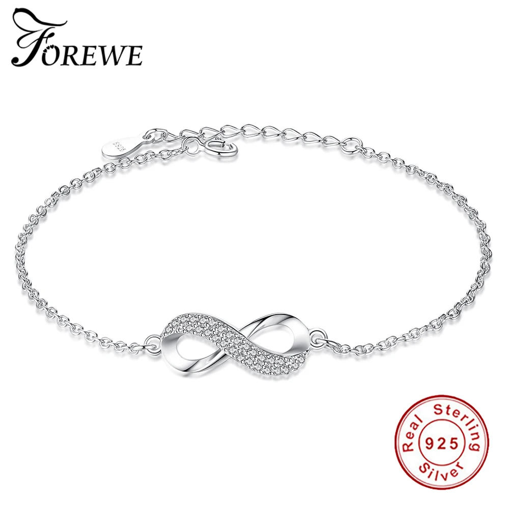 Романтические 925 пробы серебряные прозрачные циркониевые бесконечные браслеты для женщин Роскошные 8 звено цепочки в виде браслета серебряные свадебные украшения