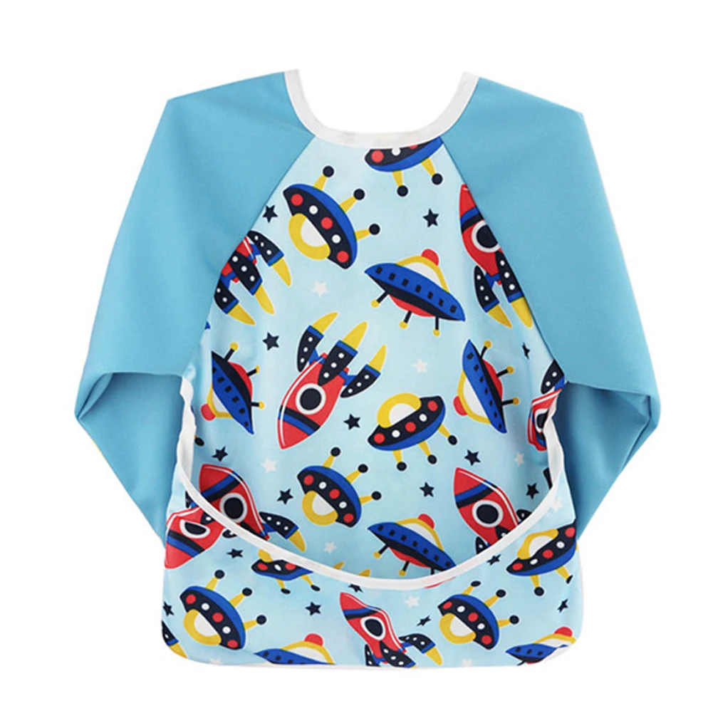 

With Pocket Smock Feeding Baby Bib Burp Clothes Washable Waterproof Long Sleeve Apron Cute TPU Toddler Cartoon Thread Gluing