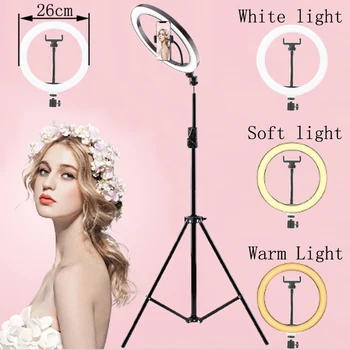 

Photo LED Selfie Stick Ring Fill Light 10inch 10W 120PCS LED 6500K Ring Lamp With Stand Tripod For Makeup Video Live Studio