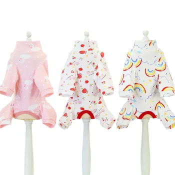 

Cute Sleeping Dog Pajamas Animal/Fruit/Rainbow Pattern Wrap Belly Jumpsuit Overalls For Girls Spring Autumn Pet Puppy Clothing