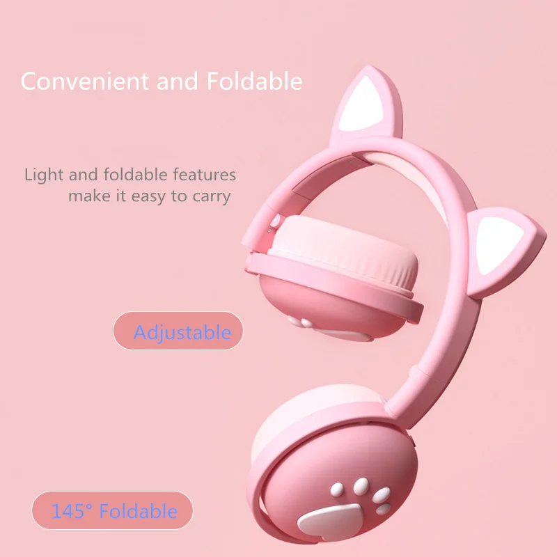 Cute Cat Bluetooth 5 0 Headset Ear Paw LED Wireless Headphones Girls Kids Headset Gift HIFI Stereo Bass 3 5mm with Mobile Phone
