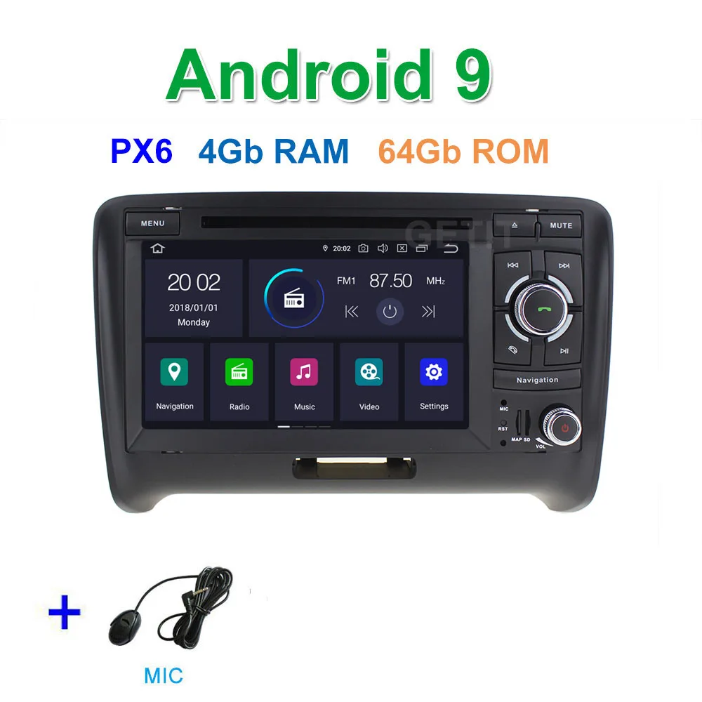 DSP 64G PX6 Android 9 автомобильный DVD видео стерео радиоплеер gps навигация для AUDI TT MK2(2006 - Цвет: PX6 4G-RAM 64G-ROM