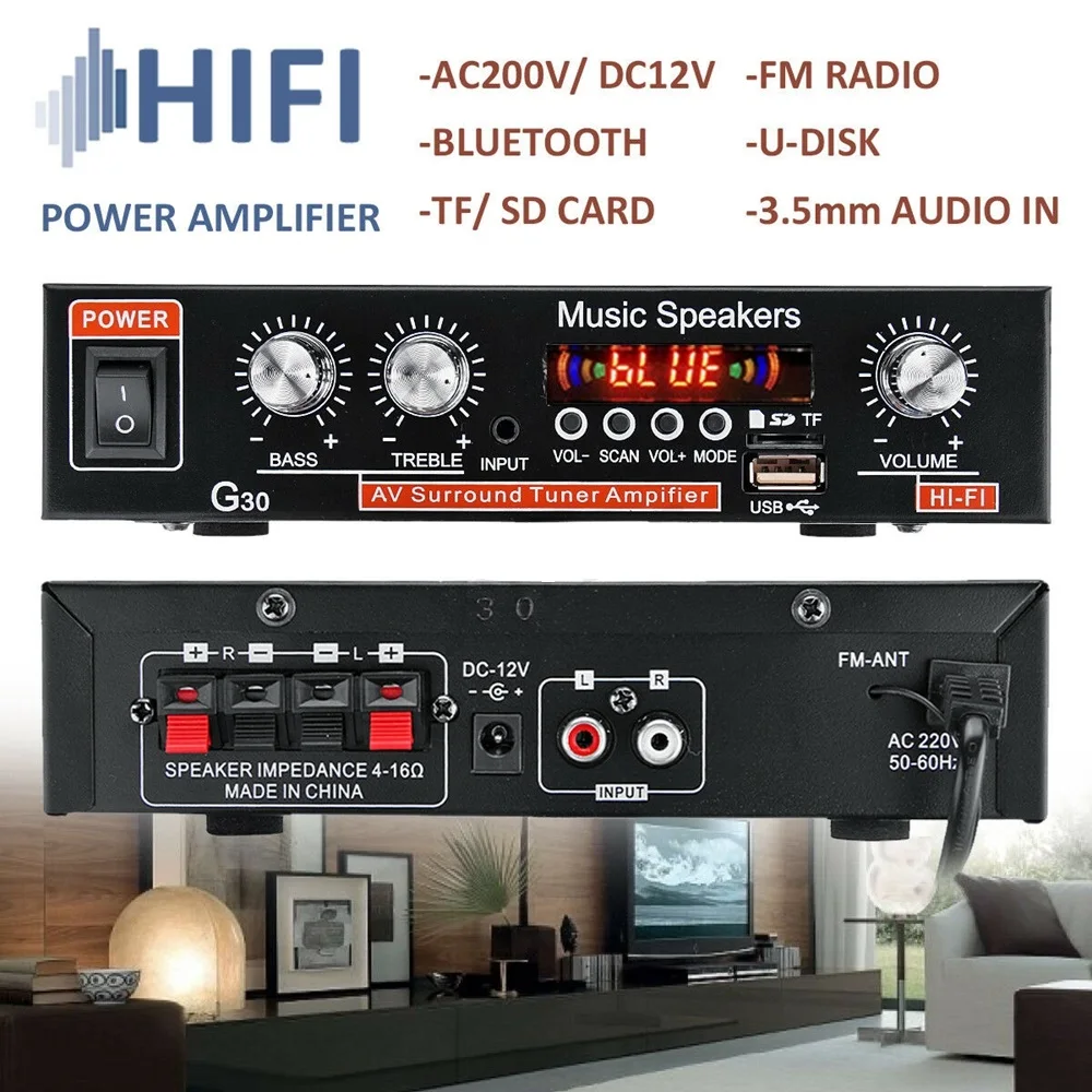 Универсальный автомобильный усилитель мощности G30 HIFI Bluetooth FM радио плеер