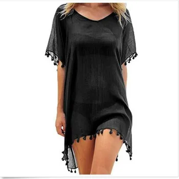 

Cover Ups New Chiffon Tassels Beach Wear Women Swimsuit Sexy Swimwear Bathing Suits Summer Mini Dress Loose Pure Pareo Covers Up