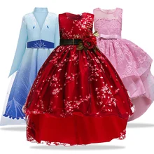 Новые детские платья Анны и Эльзы для девочек; карнавальный костюм; детское вечернее платье принцессы; свадебное платье с цветочным узором для девочек 12 лет