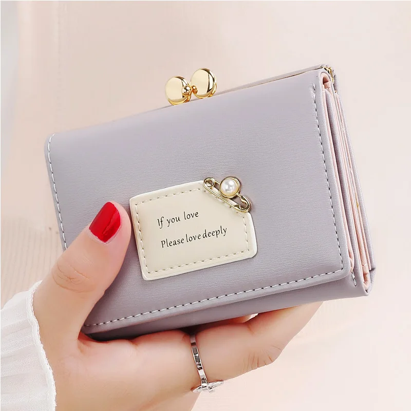 Небольшие женские кошельки в три раза женский короткий бумажник монета карман держатель карты милый дизайн Дамский кошелек Роскошный бренд - Цвет: Фиолетовый