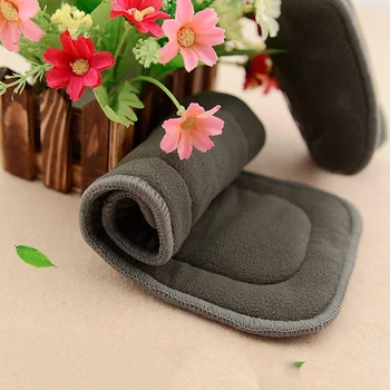 

12 Pack Soft and Reusable 5 Layers Charcoal Bamboo Cloth Diaper Inserts, High Absorbing Washable Diaper Liners for Babies and To