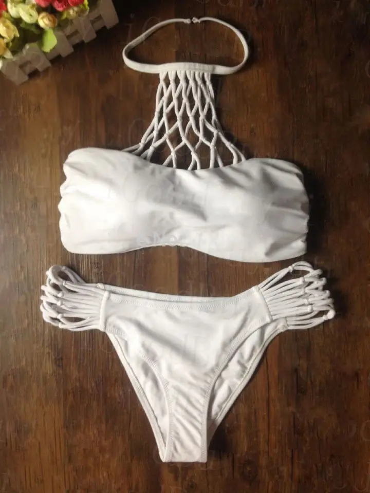 Nieuwe Mode Dames Korte Sets белый сексуальный женский комплект с бретелькой через шею бандо пуш-ап Bh пляжный костюм для женщин Vrouwen - Цвет: White